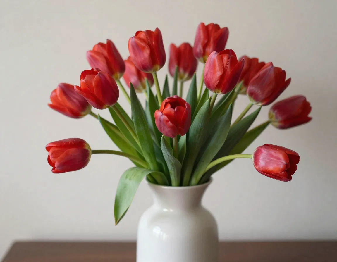 Fresh spring tulips in elegant vase
