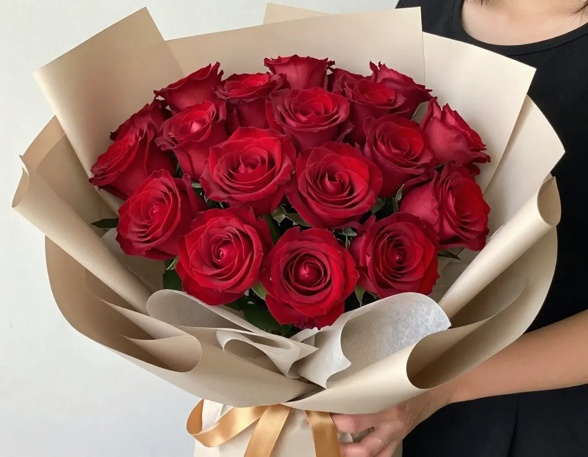 Premium red roses bouquet with elegant wrapping